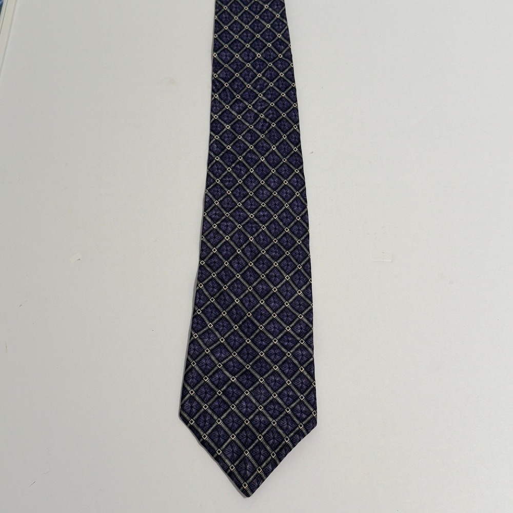 Vintage Adolfo Couture Purple Geometric 100% Silk Necktie Men's Classic Tie - Picture 5 of 9
